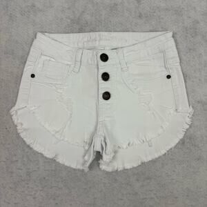 Machine White Distressed High Rise Button Fly Denim Shorts Size S 26
